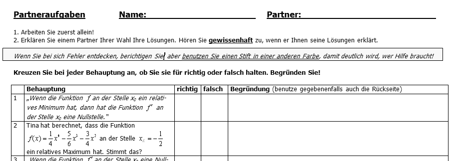 Partnerarbeitsbogen zur Zwischenbilanz